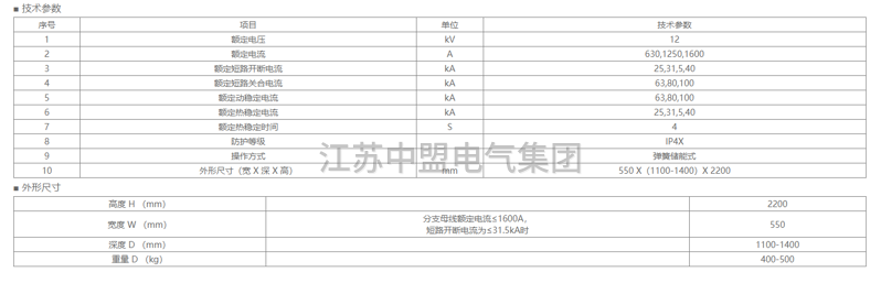 KYN550-12小型化高压开关柜参数