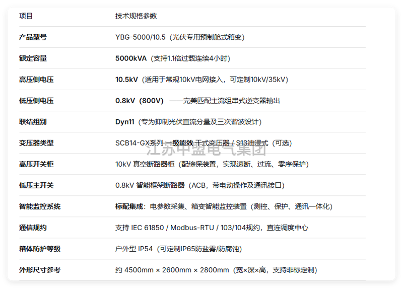 光伏箱变参数
